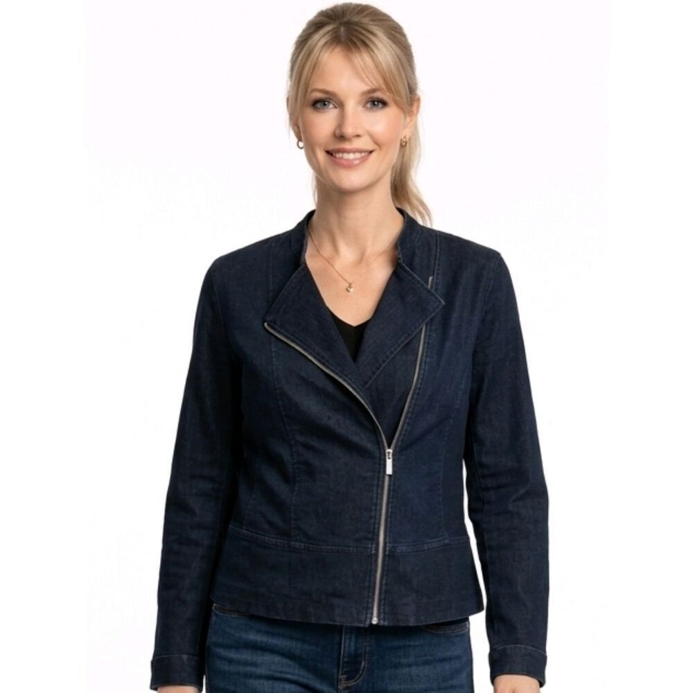 Liz Claiborne Dark Blue Moto Jean Jacket Size MP